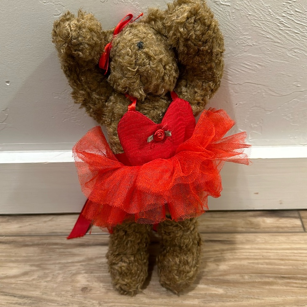 The Hen In The Holly Poseable Teddy Bear Ballerina Plush Red Tutu 11”
